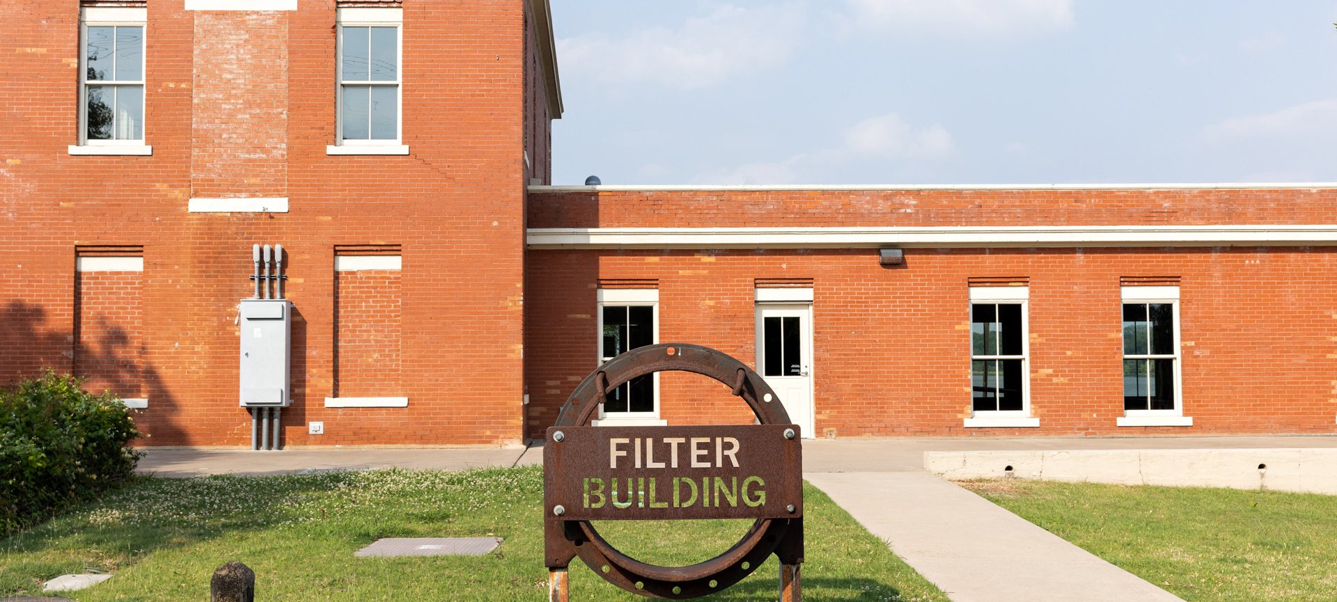 The restored Filter Building exterior with its lakeside signage